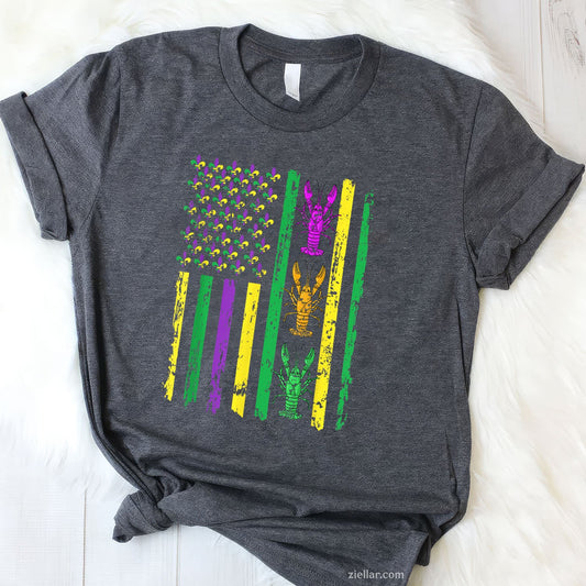 USA Crawfish Parade Tee and T-Shirt, American Flag Mardi Gras Carnival T-Shirt Gift for Adults