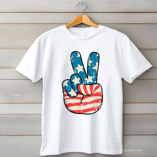 USA Flag Peace Sign Hand 4th of July Patriotic