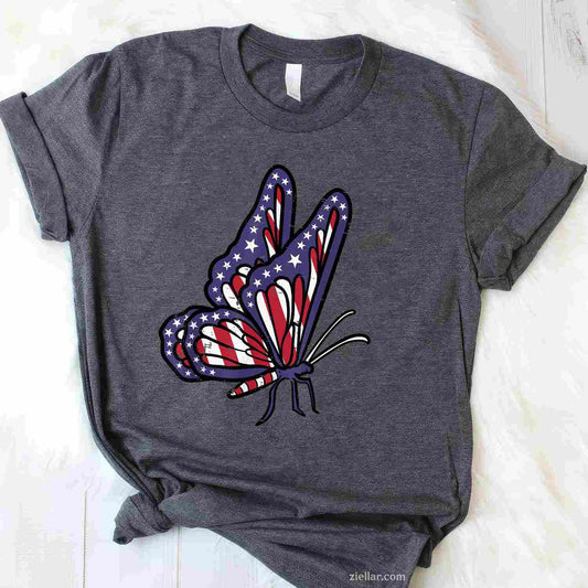 US American Flag Butterfly Memorial Day 4th July Of Patriot T-Shirt Tee for Men Women Adults Unisex