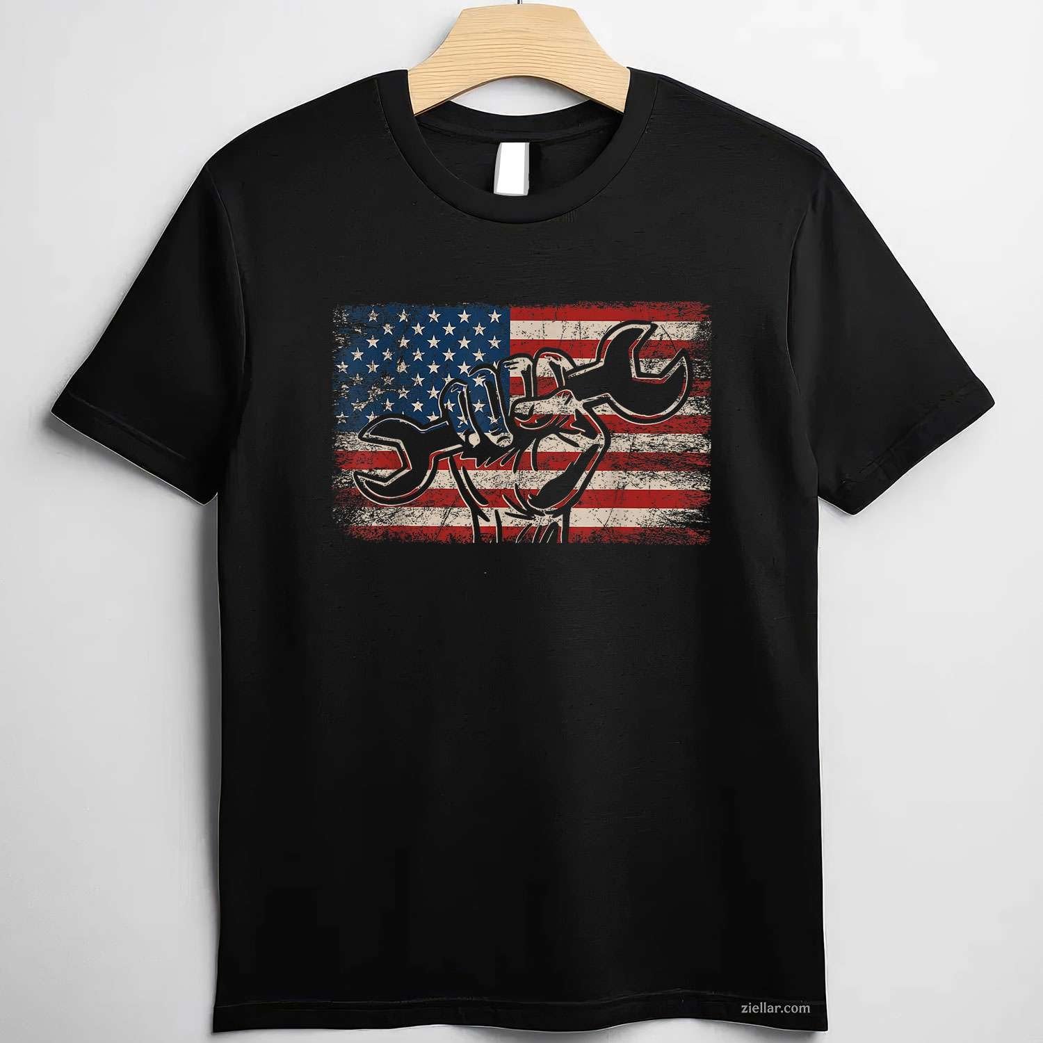 US Flag Mechanic Labor Day Worker Patriotic Mechanic T-Shirt Tee for Men Women Adults Unisex