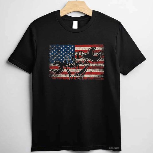 US Flag Mechanic Labor Day Worker Patriotic Mechanic T-Shirt Tee for Men Women Adults Unisex
