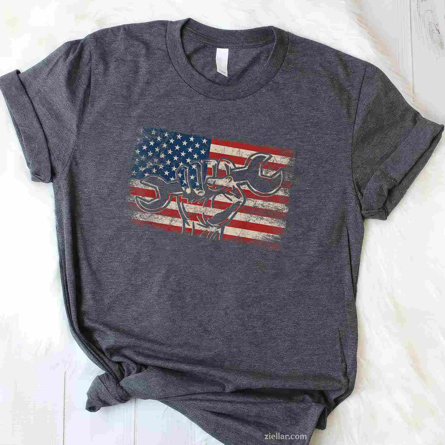 US Flag Mechanic Labor Day Worker Patriotic Mechanic T-Shirt Tee for Men Women Adults Unisex