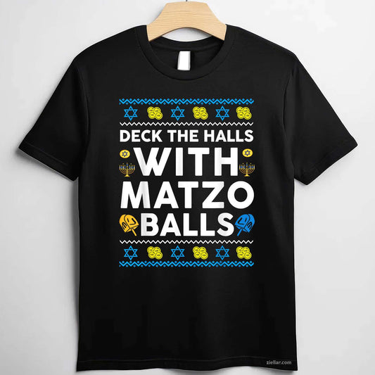 Ugly Hanukkah Deck Hall With Matzo Ball Chanukah Jewish Gift T-Shirt_ Funny Holiday Party Tee For All