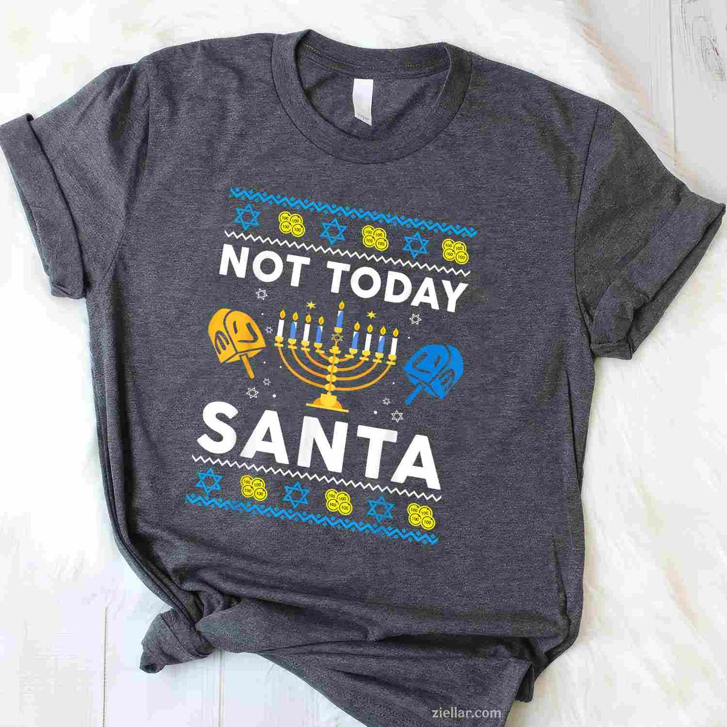 Ugly Hanukkah Sweater Not Today Santa Funny Jewish Chanukah T-Shirt_ Humorous Holiday Party Tee