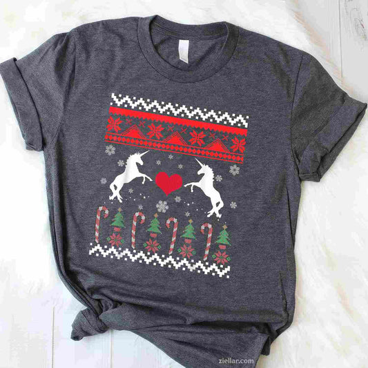 Unicorn Ugly Christmas Sweater Party T-Shirt, A Funny Unicorn Ugly Christmas Sweater Tee
