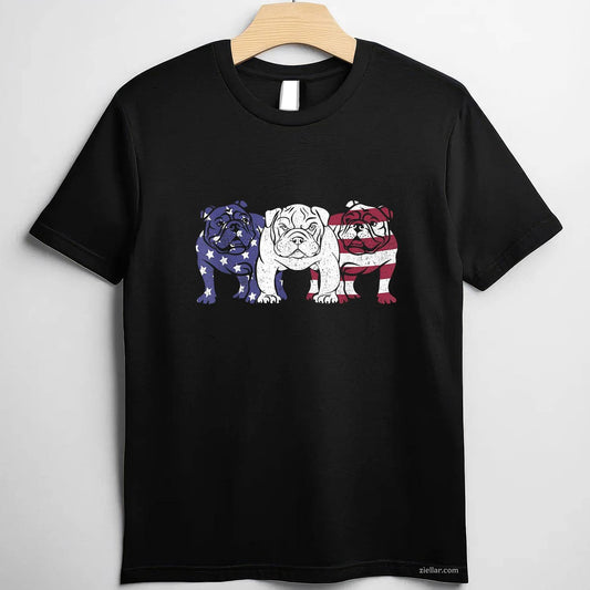 Unique English Bulldog Dog American Flag T-Shirt, Retro Puppy Lover Vintage Graphic Tee For Adults