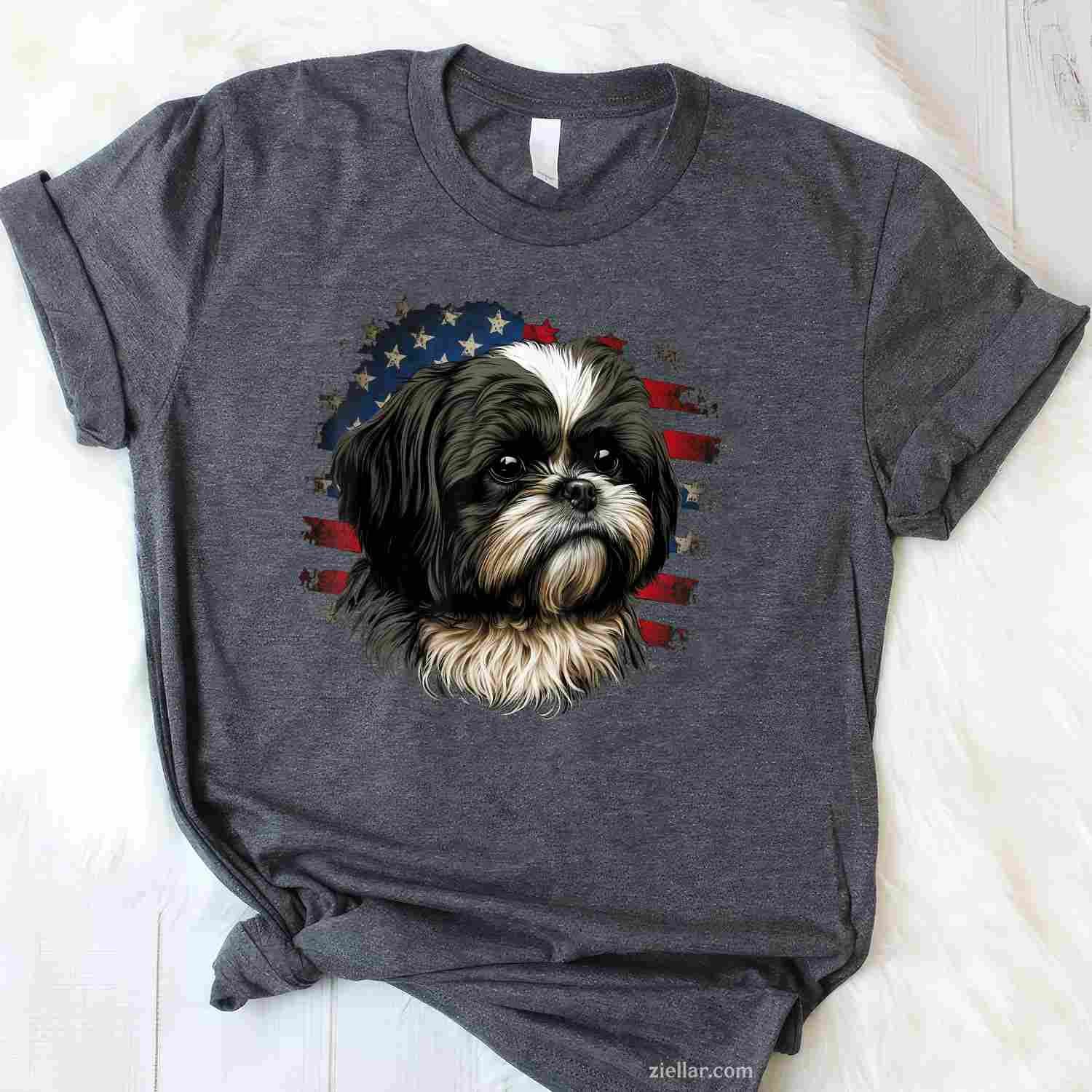 Usa 4Th Of July Shih Tzu On Patriotic American Shih Tzu T-Shirt, Usa Flag Graphic Tee For Shih Tzu Lovers