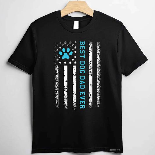Usa Flag Best Dog Dad Ever T-Shirt, American Puppy Lover Paw Vintage Graphic Tee For Adults