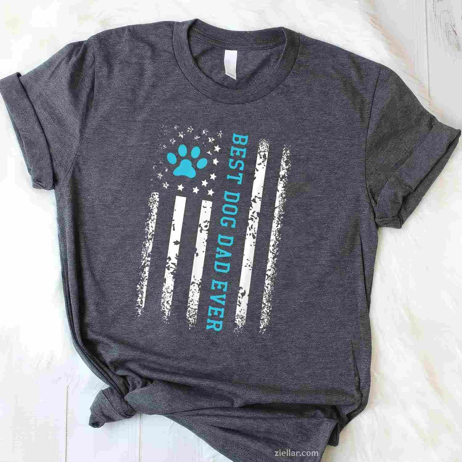 Usa Flag Best Dog Dad Ever T-Shirt, American Puppy Lover Paw Vintage Graphic Tee For Adults