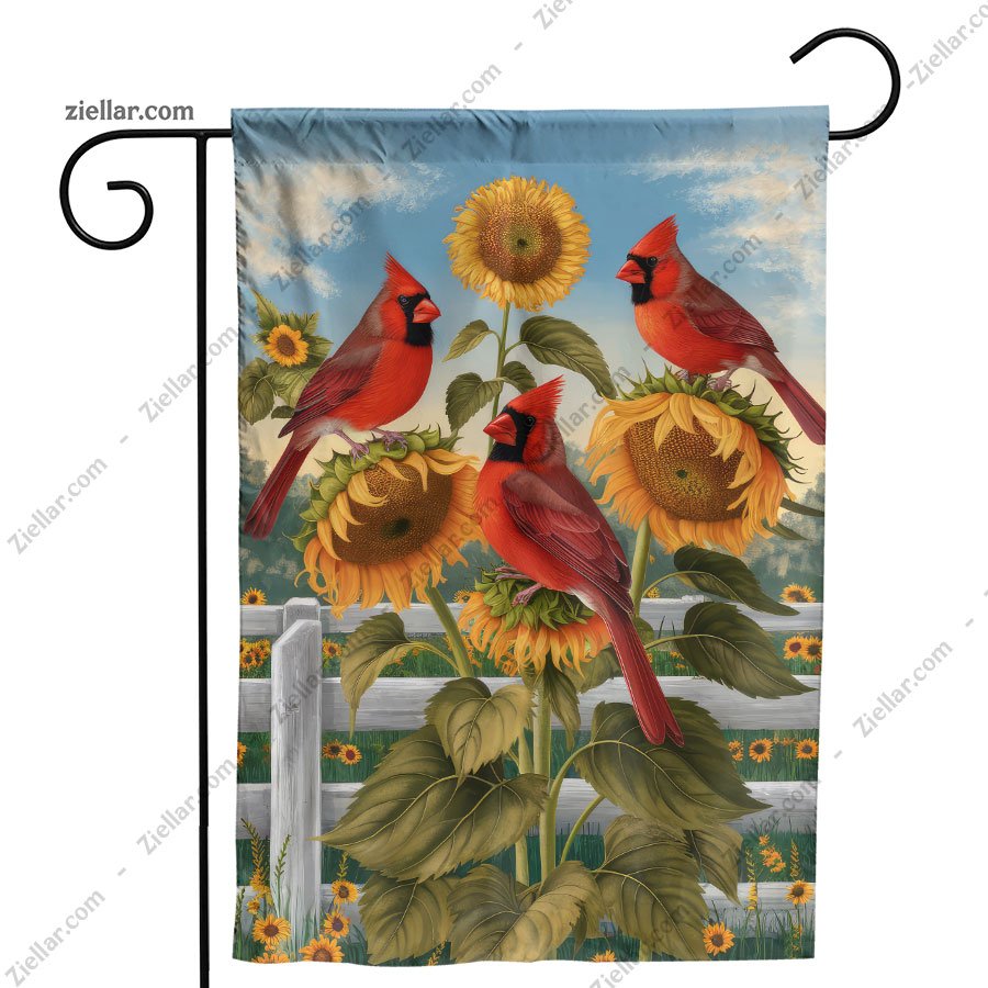 Vibrant Cardinals with Sunflowers Flag Patriotic Summer Fall Outdoor Decor