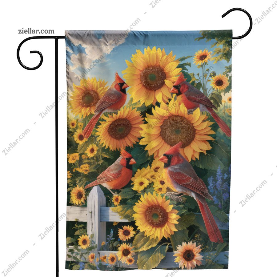 Vibrant Cardinals with Bright Sunflowers Nature Wildlife Farmhouse Decor