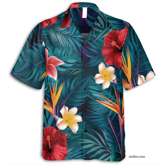 Vibrant Floral Hawaiian Shirt and Tee, Short Sleeve Aloha Wear Adults