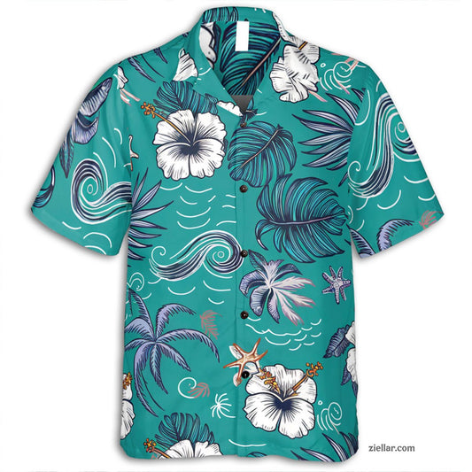 Vibrant Palm Hibiscus Hawaiian Shirt and Tee, Summer Beach Shirt Unisex