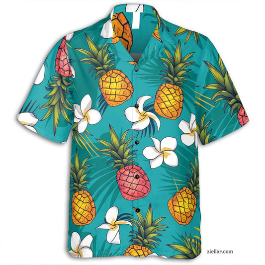 Vibrant Pineapple Hawaiian Shirt and Tee, Summer Tropical Beachwear Adults
