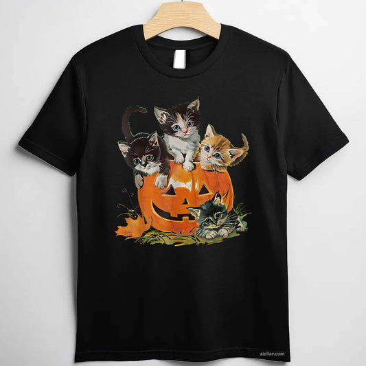 Vintage 90s Cat Pumpkin Halloween Retro Floral Spooky Season Tee, Halloween T-Shirt for Men Women Adults Unisex, Vintage Retro Graphic, Funny Novelty Gift