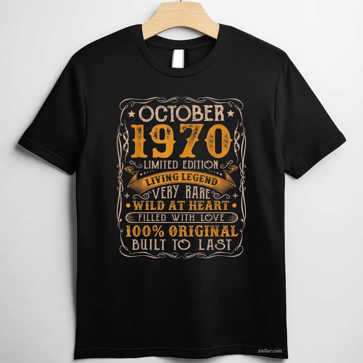 Vintage Born In October 1970 Retro Birthday Party Bday T-Shirt and Tee for Adults Men Women Unisex