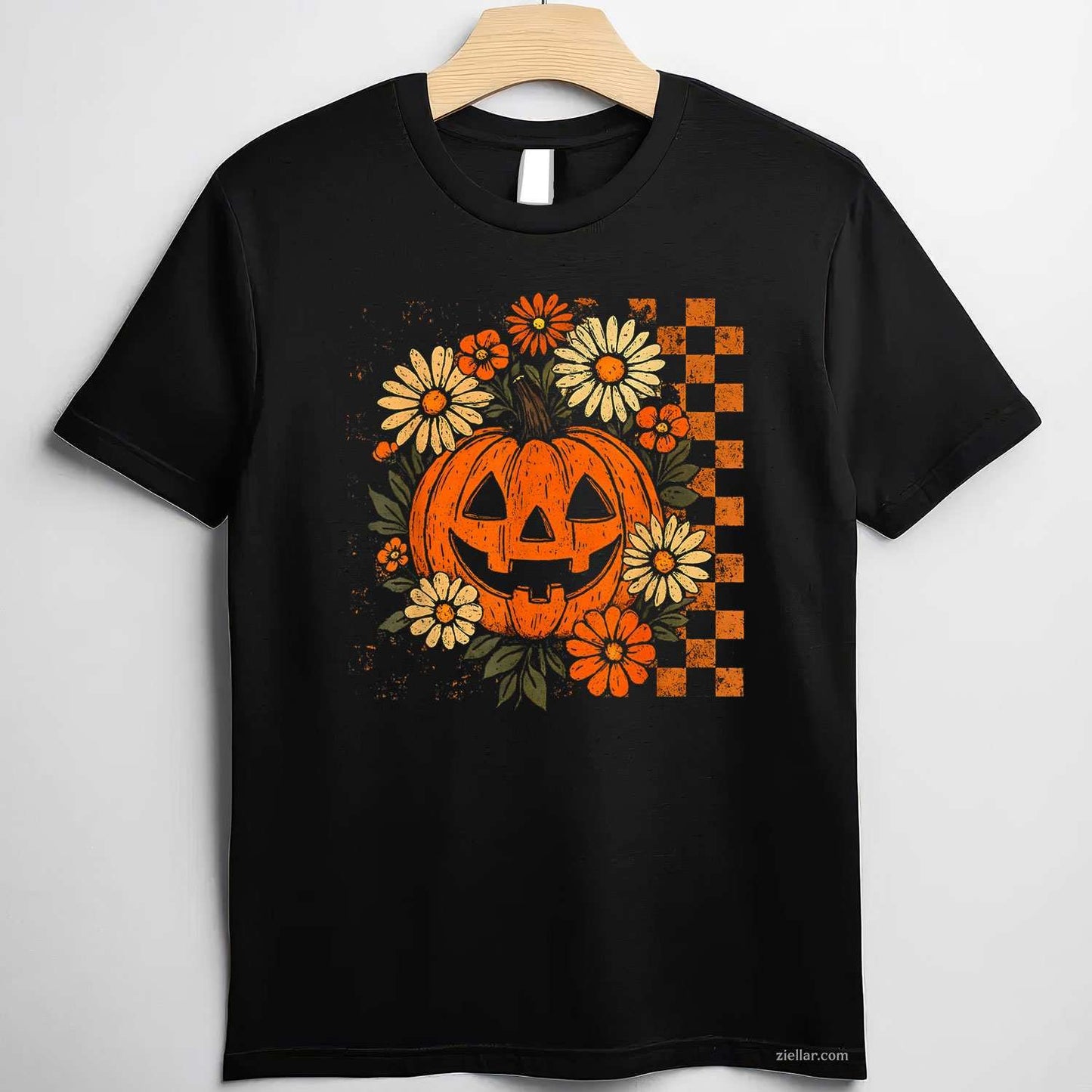 Vintage Floral Pumpkin Halloween Retro Jack O Lanter Face Tee, Halloween T-Shirt for Men Women Adults Unisex, Cool Casual Street Style, Premium Quality