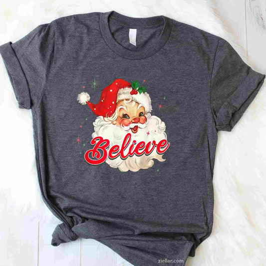 Vintage Santa Claus Believe Christmas Women T-Shirt, A Believe In Santa Vintage Christmas Tee For Adults