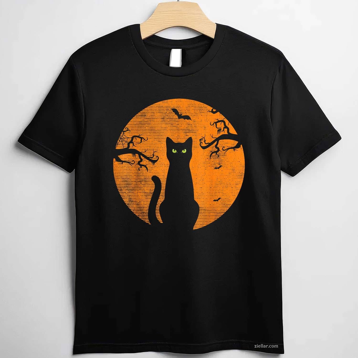 Vintage Scary Christmas Cat Costume Retro Cat Moon Black Cat Tee, Christmas Holiday T-Shirt for Men Women Adults Unisex, Cool Casual Street Style, Premium Quality