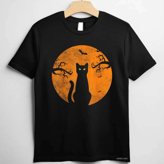Vintage Scary Christmas Cat Costume Retro Cat Moon Black Cat Tee, Christmas Holiday T-Shirt for Men Women Adults Unisex, Cool Casual Street Style, Premium Quality