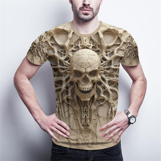 Vintage Skull Skeleton Graphic Tee for Men, Funny 3D T-Shirt with Novelty Print and Short Sleeves