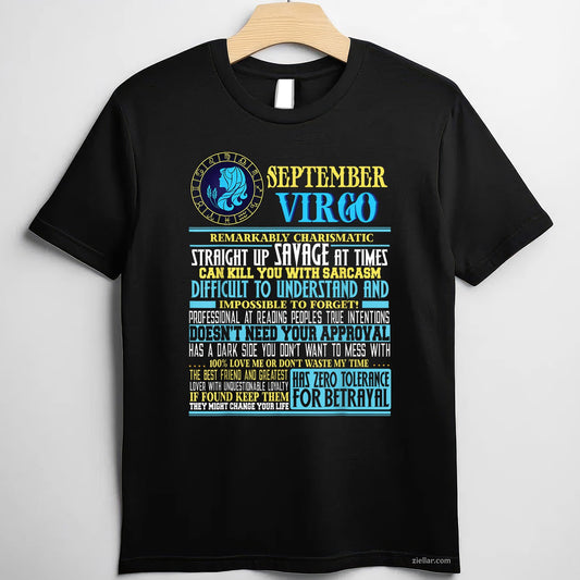 Virgo Facts Funny Tee and T-Shirt, September Zodiac Birthday T-Shirt Gift for Adults