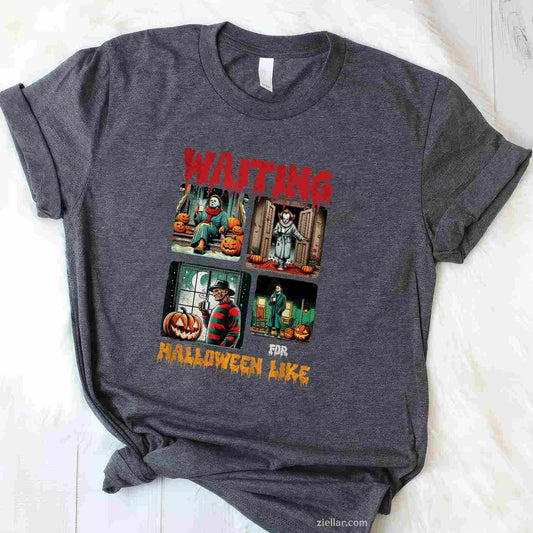 Waiting for Halloween Like Killers Horror Movie Scence Tee, Halloween T-Shirt for Men Women Adults Unisex, Vintage Retro Graphic, Funny Novelty Gift