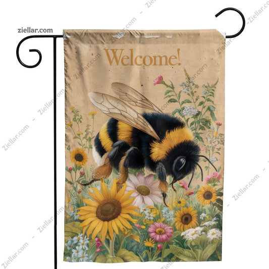 Welcome Bumblebee with Colorful Flowers Spring Garden Decor for Home or Yard