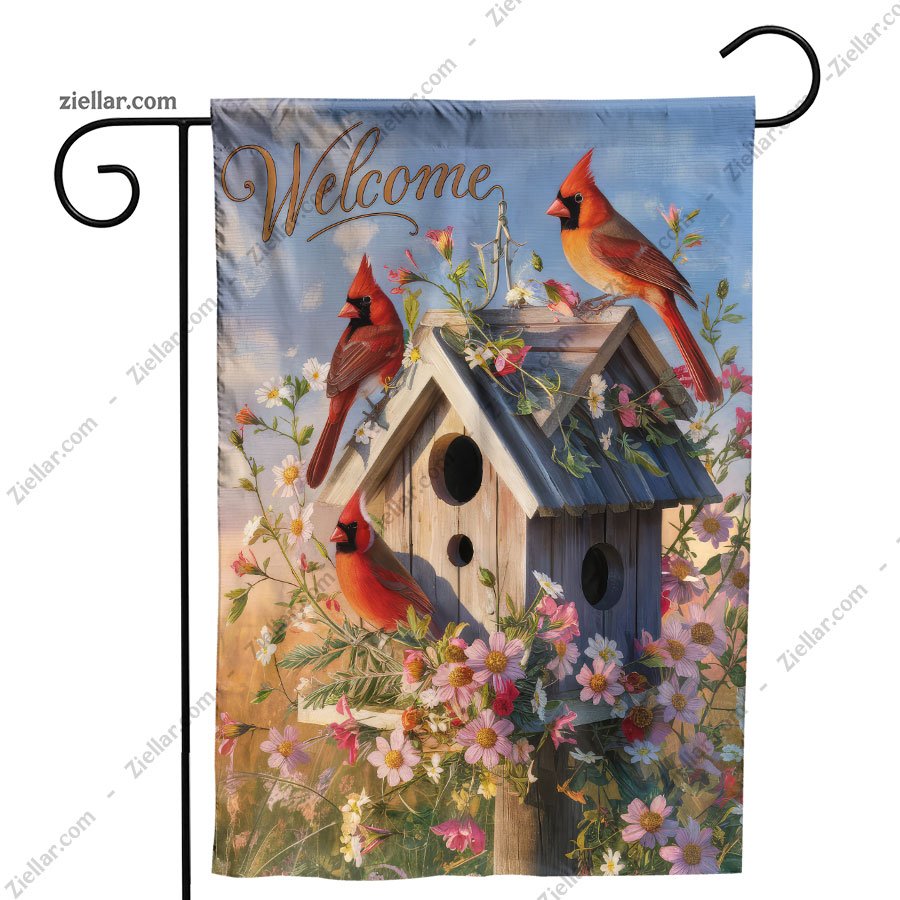 Welcome Spring Cardinal Garden Flag 12x18 Inch Double Sided Burlap Yard Decor