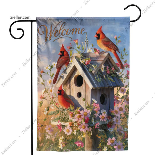 Welcome Spring Cardinal Garden Flag 12x18 Inch Double Sided Burlap Yard Decor