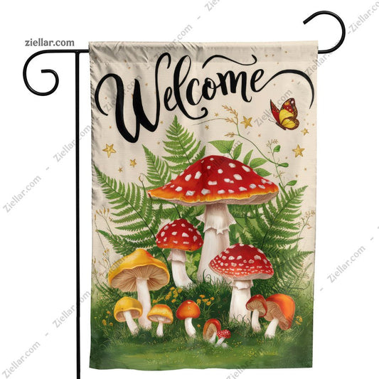 Welcome Spring Garden Flag 12x18 Inch Double Sided Mushroom Yard Outdoor Decor