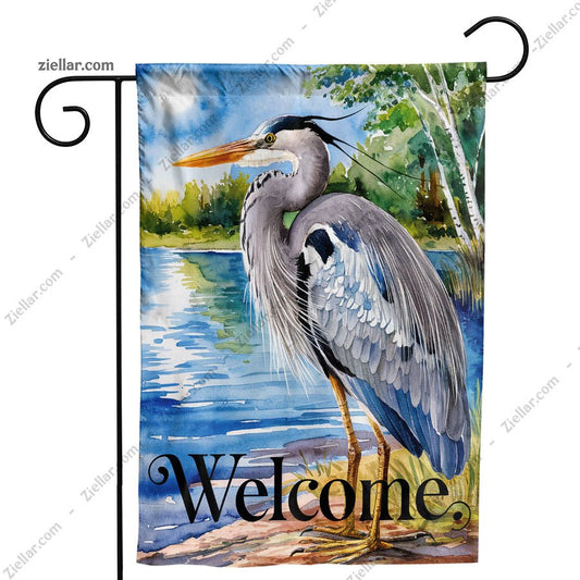Welcome Summer Coastal Garden Flag 12x18 Blue Heron Seabird Nautical Yard Decor