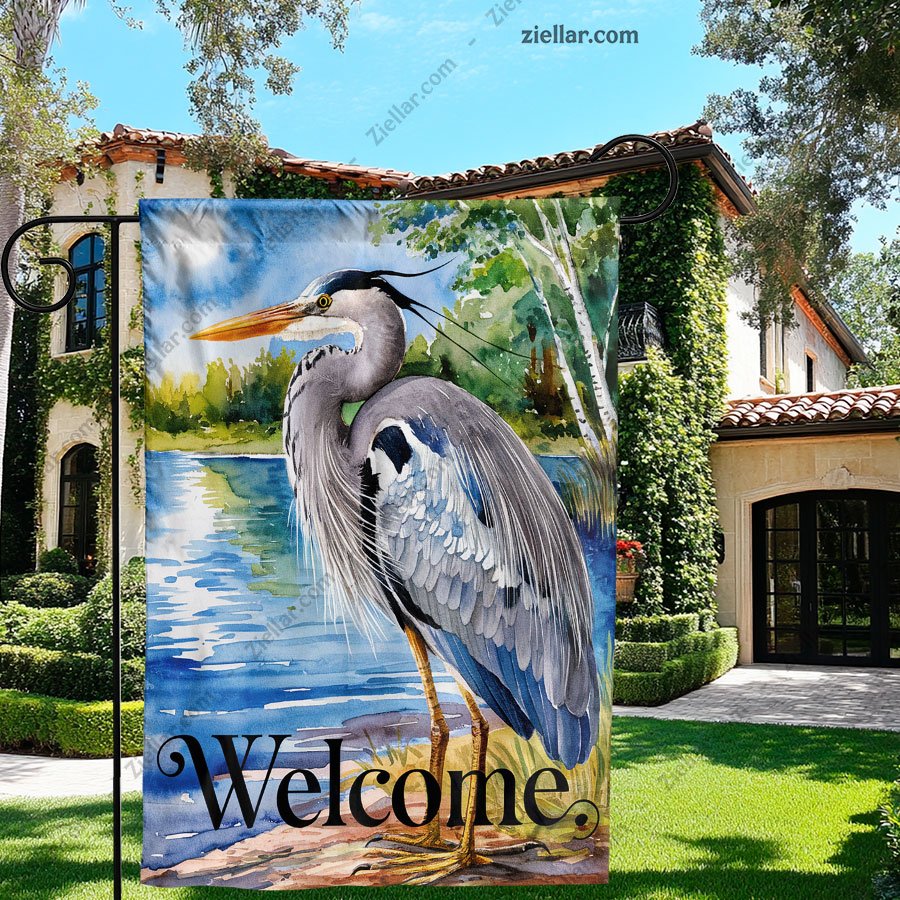 Welcome Summer Coastal Garden Flag 12x18 Blue Heron Seabird Nautical Yard Decor