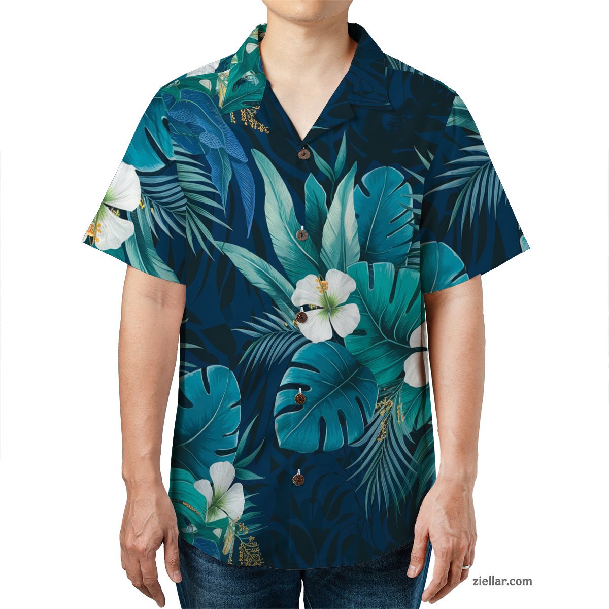 White Hibiscus and Blue Tropical Leaf Hawaiian Shirts Seamless Pattern Gifts – Essential Beach Outfit 2025
