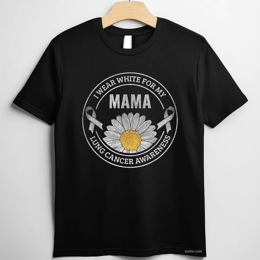 White Ribbon Mama Lung Cancer Awareness Gift T-Shirt