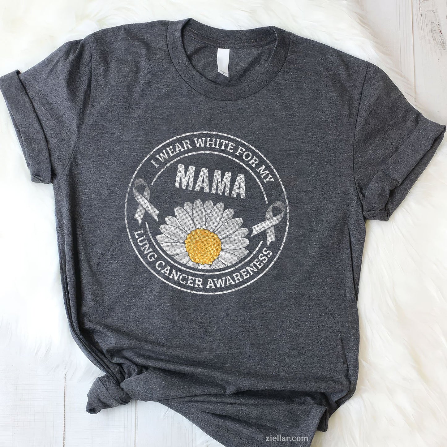 White Ribbon Mama Lung Cancer Awareness Gift T-Shirt