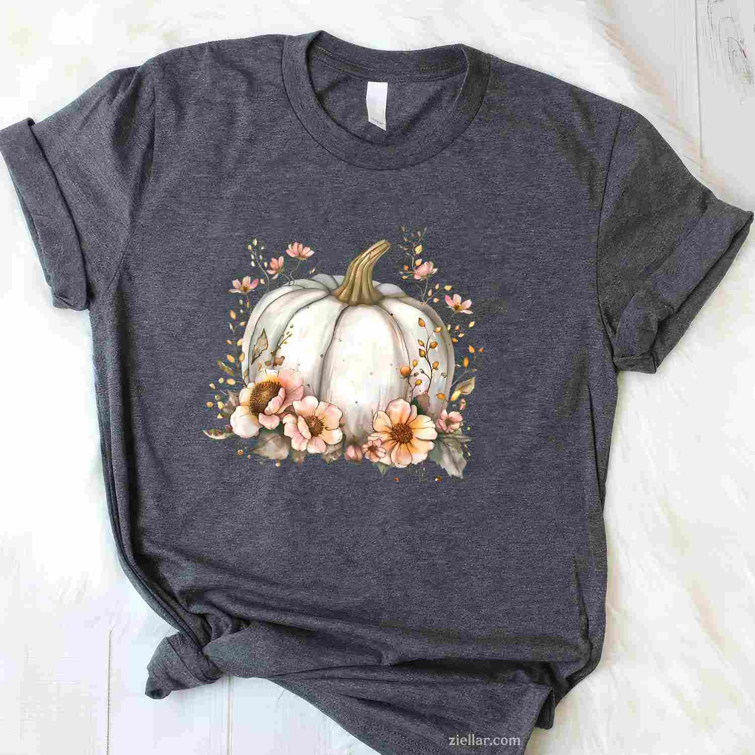 Wildflower Pumpkin Season Autumn Fall Leaves Thanksgiving T-Shirt and Tee for Adults Men Women Unisex
