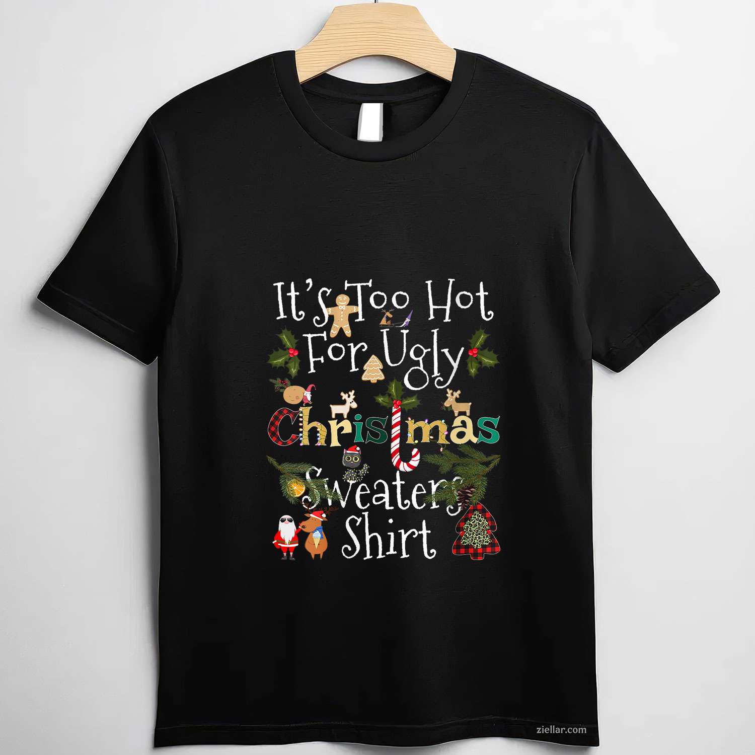 Womens It'S Too Hot For Ugly Christmas Sweaters Shirt Funny Xmas V-Neck T-Shirt_ Funny Party Tee For Her