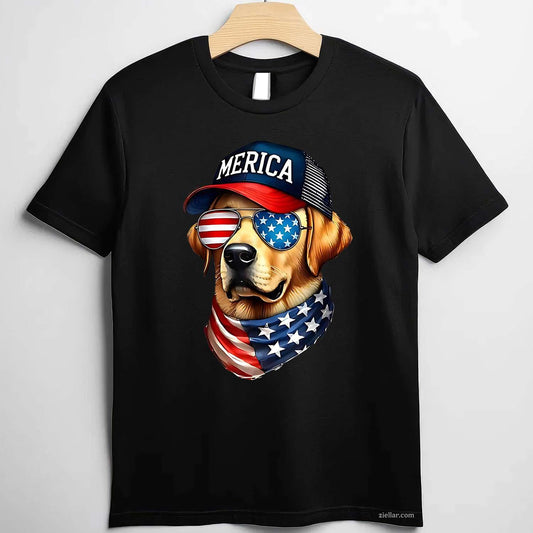 Yellow Labrador Retriever 4Th Of July T-Shirt, Merica Usa Flag Vintage Graphic Tee For Lab Lovers