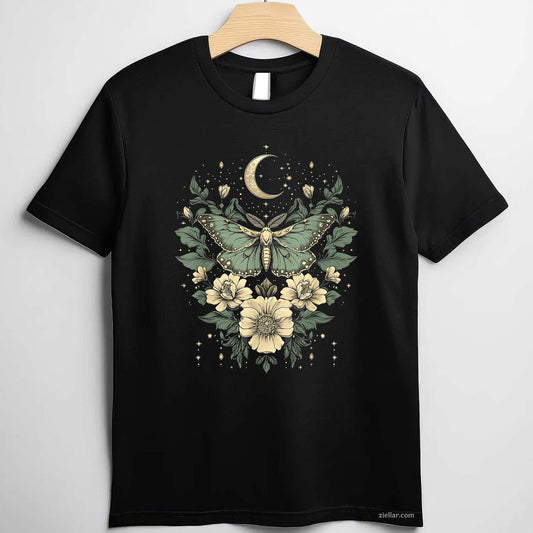 goblincore moth and butterfly moonphases flowers cottagecore Tee, Graphic T-Shirt for Men Women Adults Unisex, Classic Fit Unisex Design, Everyday Wear Essential