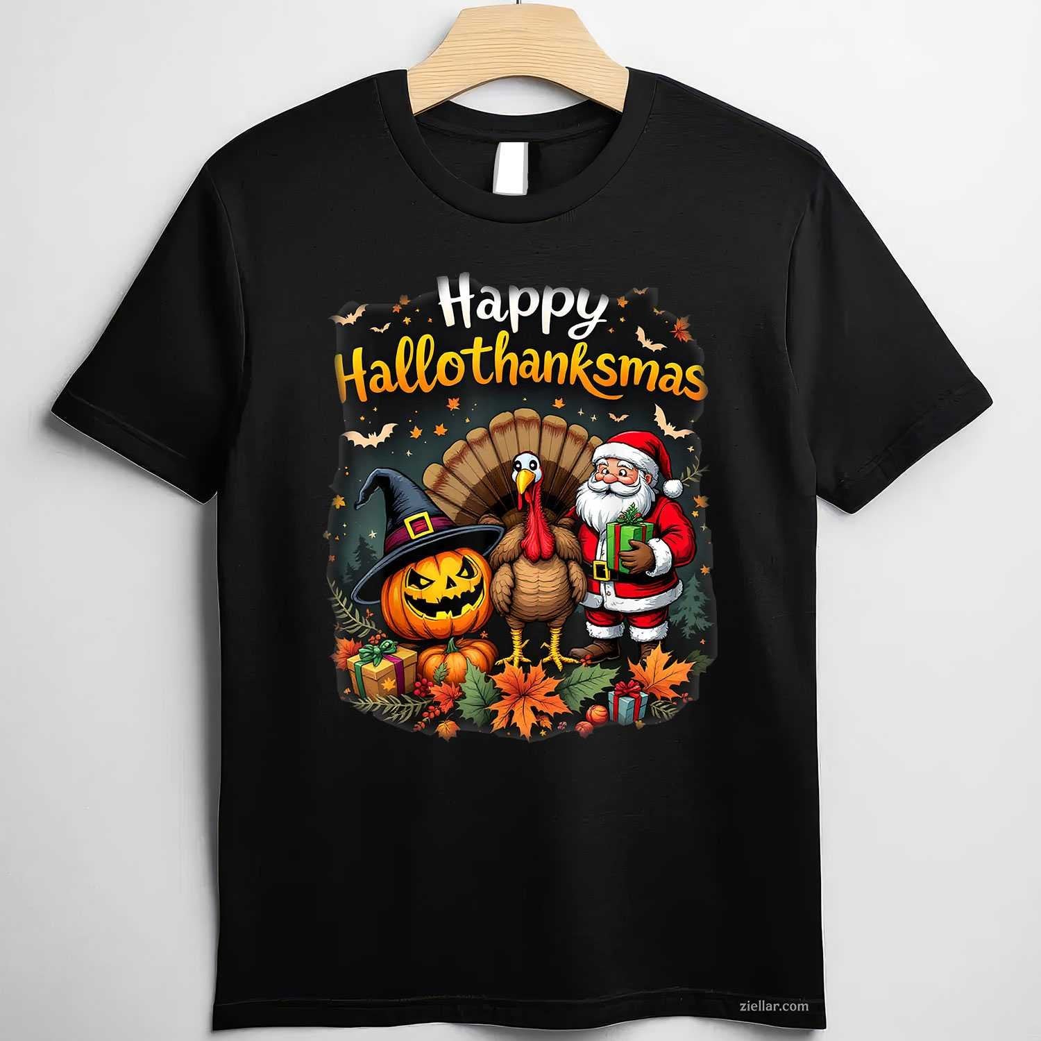 happy hallothanksmas for halloween thanksmas holiday season Funny Graphic Tee and T-Shirt Gift for Adults Men Women Unisex