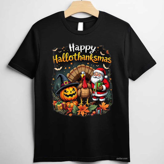 happy hallothanksmas for halloween thanksmas holiday season Funny Graphic Tee and T-Shirt Gift for Adults Men Women Unisex