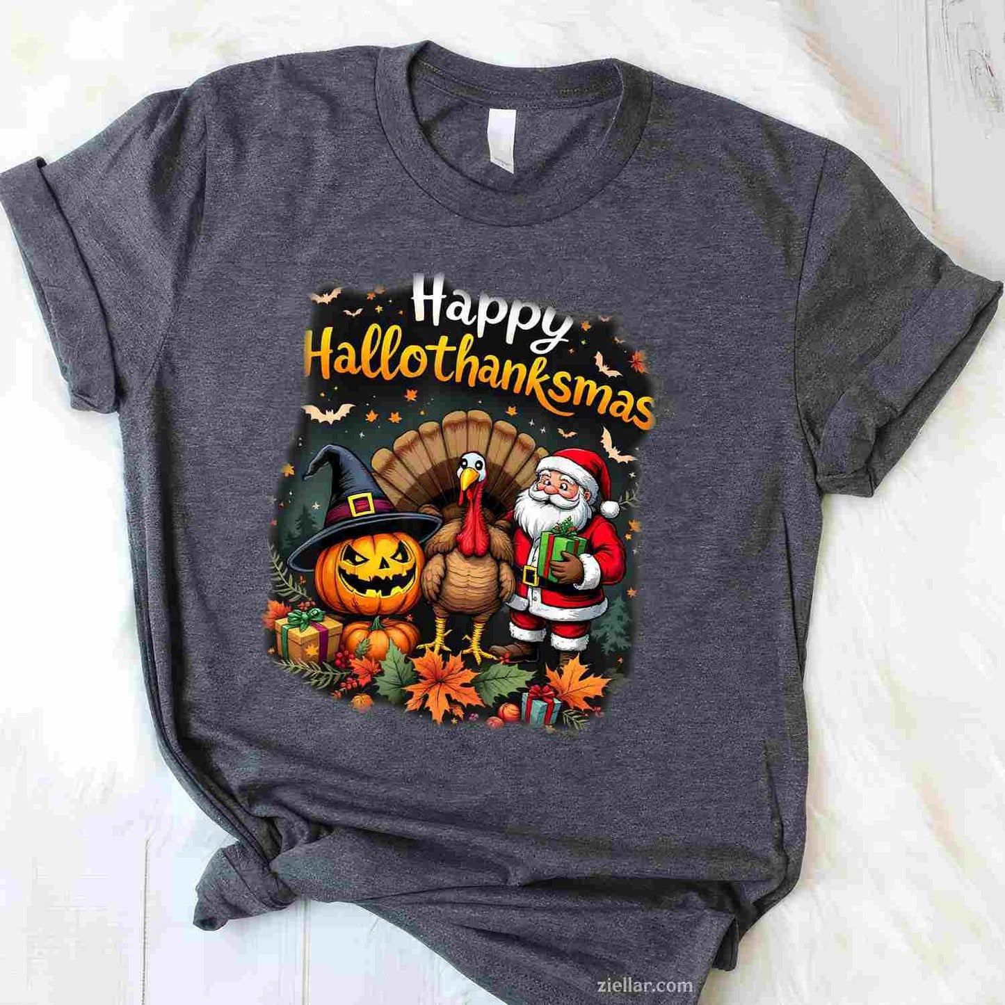 happy hallothanksmas for halloween thanksmas holiday season Funny Graphic Tee and T-Shirt Gift for Adults Men Women Unisex