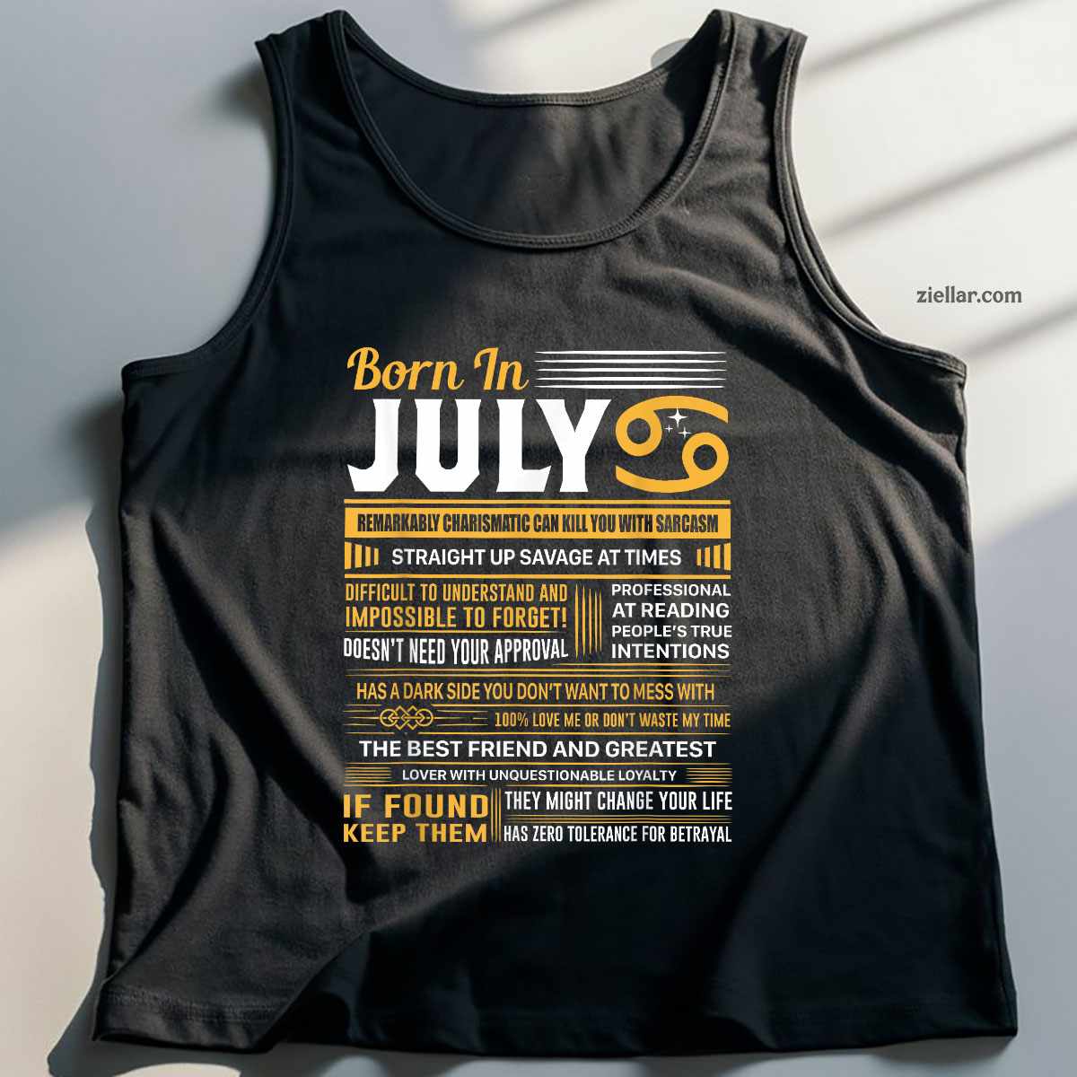 July Birthday Gifts - Born In Cancer Tank Top Shirt, Patriotic USA Independence Day Gift