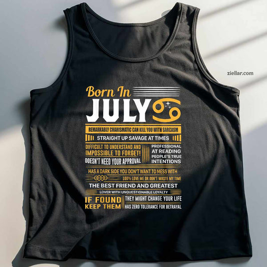 July Birthday Gifts - Born In Cancer Tank Top Shirt, Patriotic USA Independence Day Gift