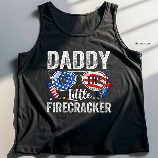 4th of July Birthday Dad Daddy Of The Little Firecracker Tank Top Shirt Tee Gift