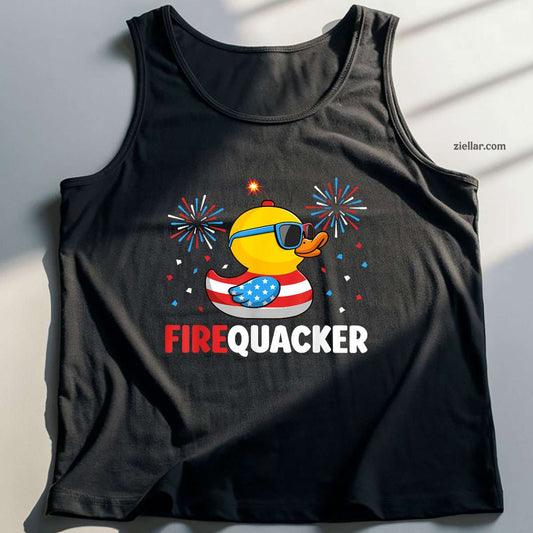 4th of July Duck Firequacker Patriotic Fourth of July Funny Tank Top Shirt Tee for Men Women Unisex