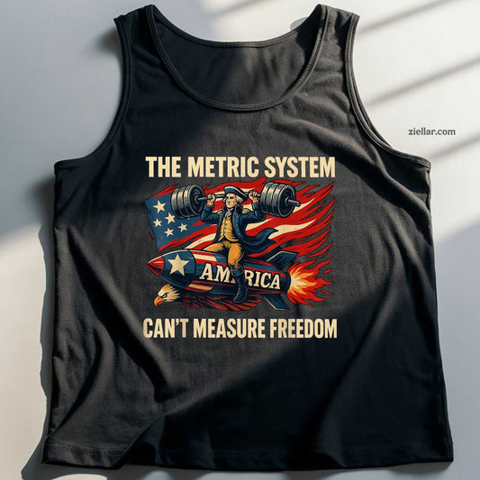 The Metric System Can't Measure Freedom Funny 4th of July Tank Top Shirt Tee for Men Women Unisex