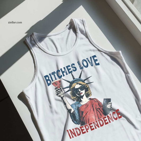 Retro Bitches Love Independence Funny 4th Of July Tank Top Shirt Tee for Men Women Unisex