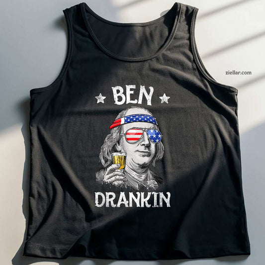 Ben Drankin 4th of July Benjamin Franklin Men Women USA Flag Tank Top Shirt Tee
